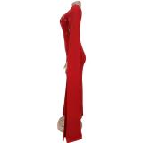 Red Cape Sleeves Square Neck Diamonds Elegant Women Prom Party Long Dress