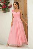 Pink Straps Low Cut V Neck Ruffles Mesh Elegant Women's Birthday Prom Dress