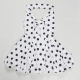 White Deep V Neck Printed Dots Lace Up Girl's Puffy Skirt