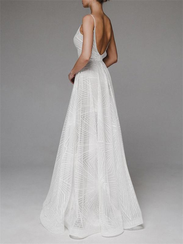 Black Straps Low Cut V Neck Embroidered Mesh Lace Elegant Evening Party Wedding Long Dress