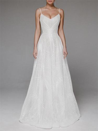 Black Straps Low Cut V Neck Embroidered Mesh Lace Elegant Evening Party Wedding Long Dress