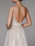 Apricot Straps Low Cut V Neck Embroidered Mesh Lace Elegant Evening Party Wedding Long Dress