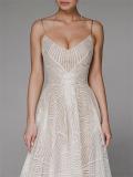 Apricot Straps Low Cut V Neck Embroidered Mesh Lace Elegant Evening Party Wedding Long Dress