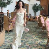 Apricot Straps Sexy Elegant Bodycon Evening Pleated Prom Long Dress