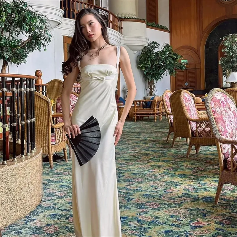 Apricot Straps Sexy Elegant Bodycon Evening Pleated Prom Long Dress