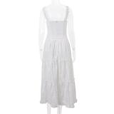 White Square Neck Straps Lace Up Casual Loose Fashion Maxi Dress