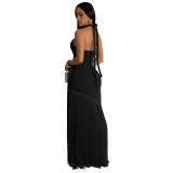 Black Off Shoulder Evening Party Tassels Maxi Gowns Bandage Long Dress