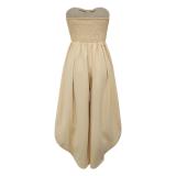 Beige Off the Shoulder Lace Up Wide Leg Women's Casual Romper Jumpsuits