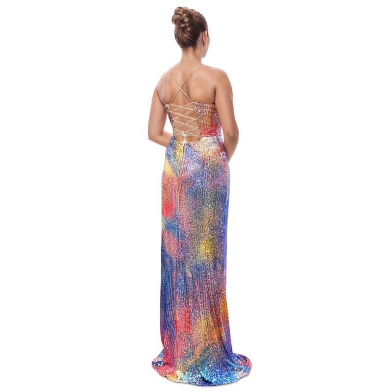 Pink Blue Straps V Neck Printed Sequins Luxury Evening Formal Dress