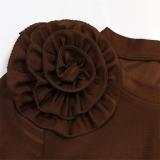 Brown Two Pieces Short Sleeve Top with Slit Pleated Fashion Skirt Sets