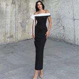 Black Off Shoulder One-Shoulder Ribbon Slim Fit Women's Elegant Dress