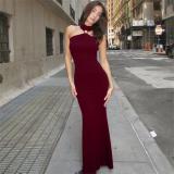 Claret Halter Neck Snatched Cut Out Women Casual Prom Dress