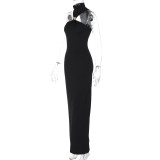 Black Halter Neck Snatched Cut Out Women Casual Prom Dress