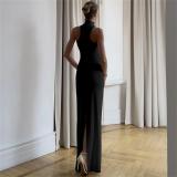 Black Halter Neck Snatched Cut Out Women Casual Prom Dress