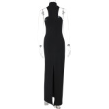 Black Halter Neck Snatched Cut Out Women Casual Prom Dress