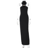Black Halter Neck Snatched Cut Out Women Casual Prom Dress