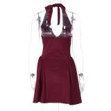 Claret Halter Deep V Neck Slim Fit Bodycon Women Skirt Mini Dress