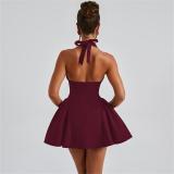 Claret Halter Deep V Neck Slim Fit Bodycon Women Skirt Mini Dress