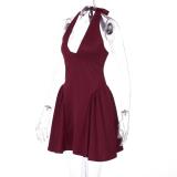 Claret Halter Deep V Neck Slim Fit Bodycon Women Skirt Mini Dress