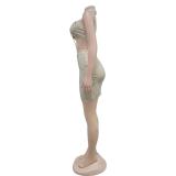 Beige Halter Neck Off Shoulder Diamonds Elegant Women Evening Mini Dress