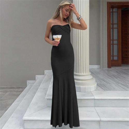 Black Off the Shoulder Pleated Evening Women's Formal Long Dress