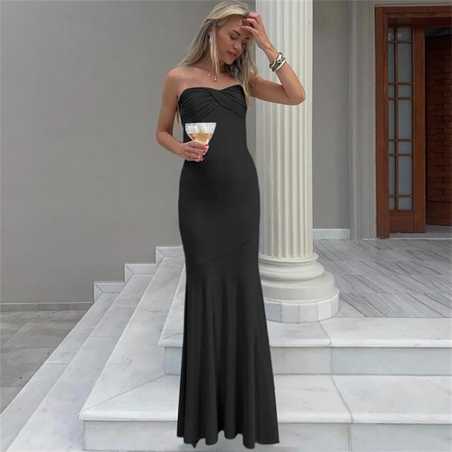 Black Off the Shoulder Pleated Evening Women's Formal Long Dress
