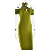 Green Halter Snatched Backless Bodycon Women Midi Dress