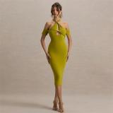Green Halter Snatched Backless Bodycon Women Midi Dress