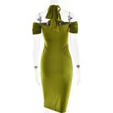 Green Halter Snatched Backless Bodycon Women Midi Dress