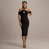 Black Halter Snatched Backless Bodycon Women Midi Dress