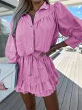 Pink Two Pieces Striped Women Fashion Street Club Dress
