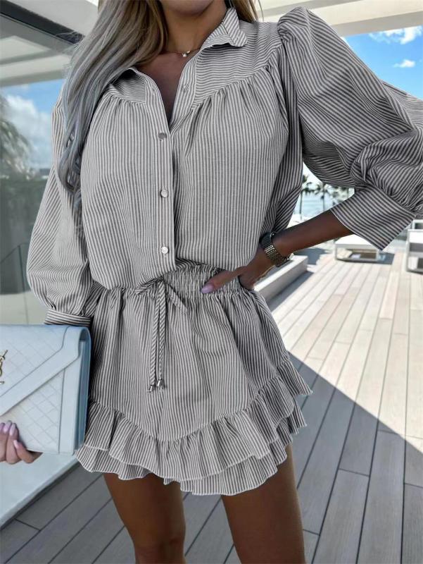 Blue Two Pieces Striped Women Fashion Street Club Dress