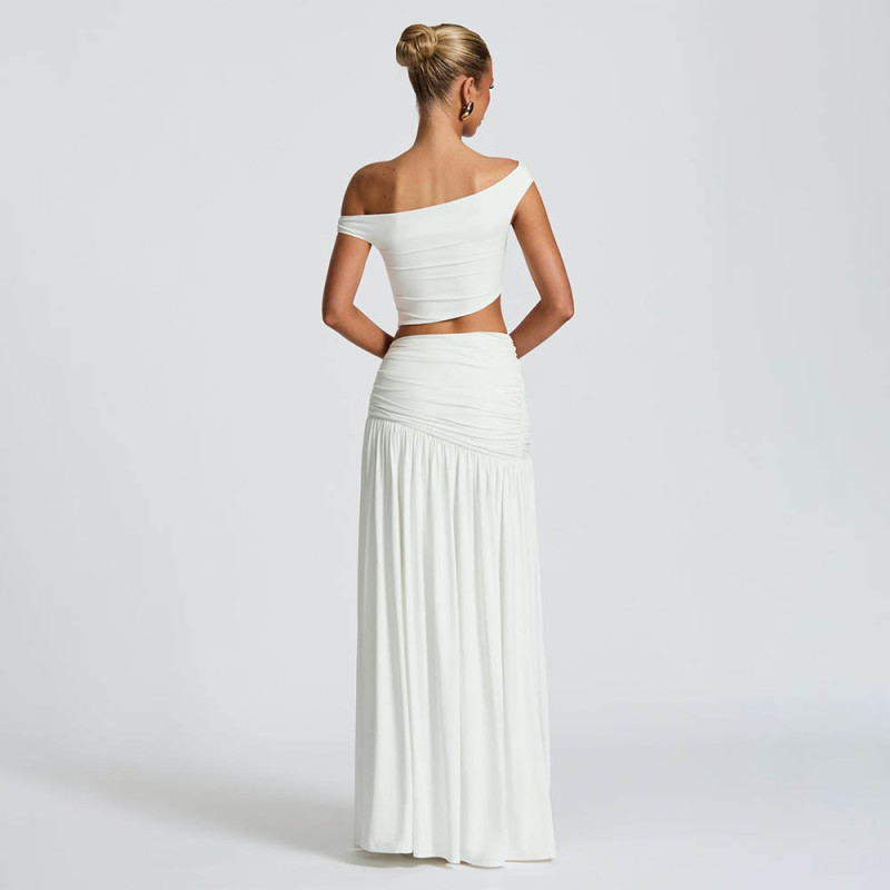 White Two Pieces Hollow Out Women Elegant Party Club Maxi Dress