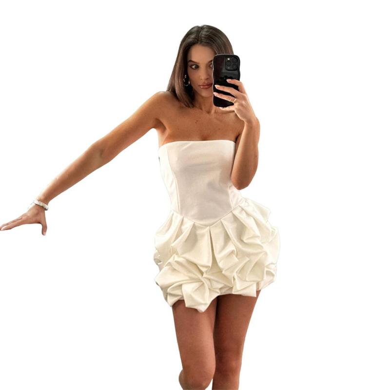 White Off Shoulder Ruffles Flowers Sexy Women Going Out Skirt Dress