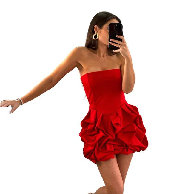 Red Off Shoulder Ruffles Flowers Sexy Women Going Out Skirt Dress