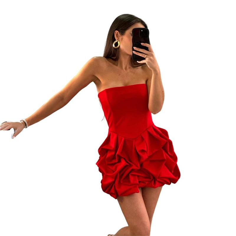 Red Off Shoulder Ruffles Flowers Sexy Women Going Out Skirt Dress