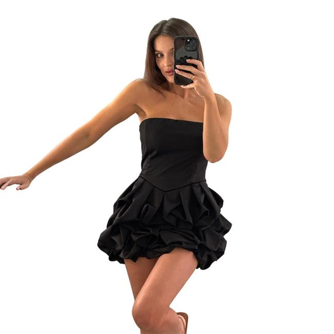 Black Off Shoulder Ruffles Flowers Sexy Women Going Out Skirt Dress