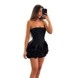 Black Off Shoulder Ruffles Flowers Sexy Women Going Out Skirt Dress