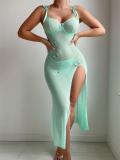Green Straps V Neck Mesh See Through Erotic Evening Nights Sleepwear