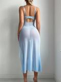 Light Blue Straps V Neck Mesh See Through Erotic Evening Nights Sleepwear