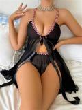 Black Mesh Flower See Through Seductive Lingerie Underwear