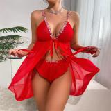 Red Mesh Flower See Through Seductive Lingerie Underwear