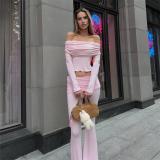 Pink Long Sleeve Women Two Pieces Crop Top & Pants Party Streetwear Dress