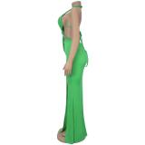 Green Bandage Hollow Out Snatched Straps Bodycon Slit Party Club Dress