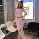 Pink Long Sleeve Women Two Pieces Crop Top & Pants Party Streetwear Dress