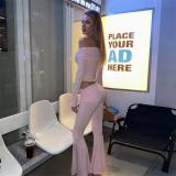 Pink Long Sleeve Women Two Pieces Crop Top & Pants Party Streetwear Dress