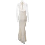Apricot Lace Sleeveless Bodycon Sexy Evening Maxi Party Dress