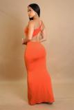 Orange Women's One Shoulder Cut Out Sexy Pleated Women Evening Club Prom Maxi Dress