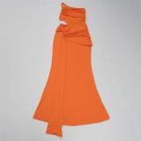 Orange Women's One Shoulder Cut Out Sexy Pleated Women Evening Club Prom Maxi Dress
