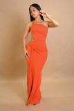 Orange Women's One Shoulder Cut Out Sexy Pleated Women Evening Club Prom Maxi Dress